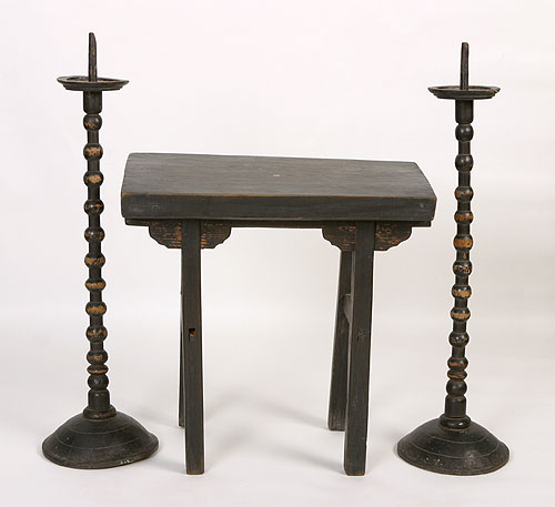 Lacquered Candleholder and Incense Burner Table